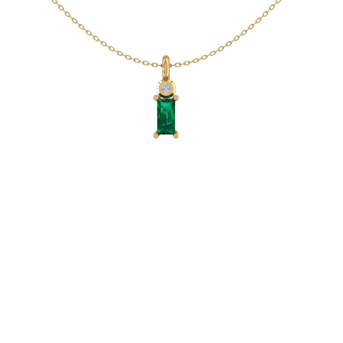 Baguette Beauty Emerald & Diamond 14 KT Gold Pendant