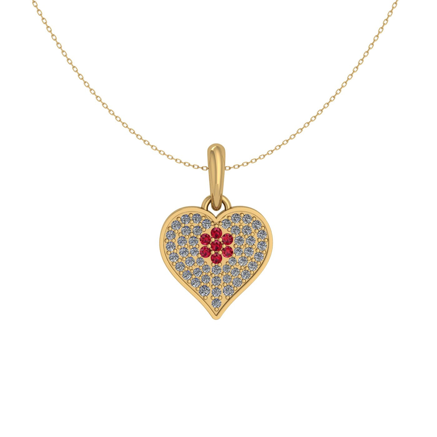 Scarlet Blossom Heart Silver Pendant