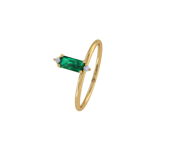 Baguette Emerald Bar Ring