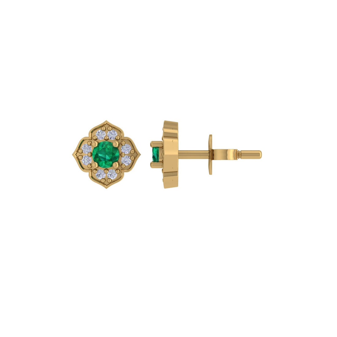 Charm Sparkle Emerald and  Diamond 14 KT Gold Earrings