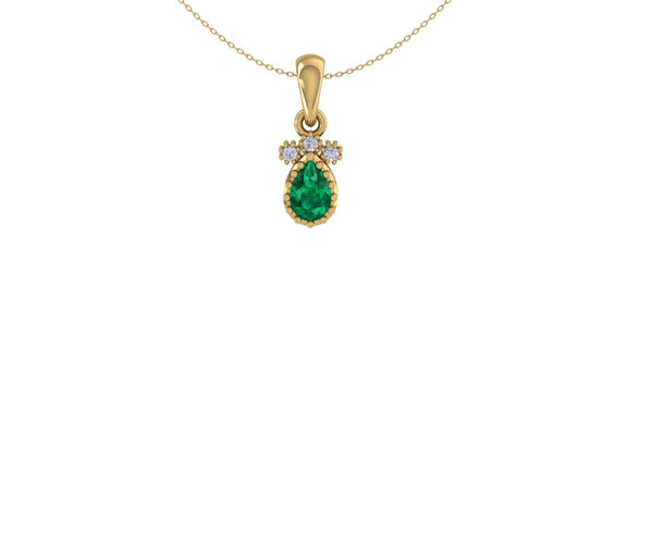 Pear Drop Emerald Pendant with Diamond Accent without chain