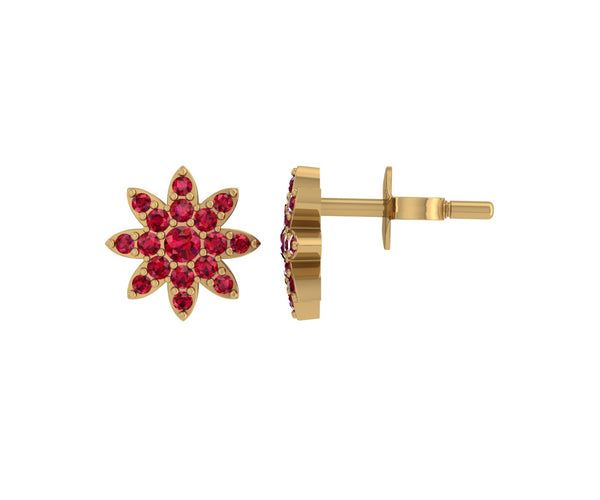 Delicate Ruby Floral Silver Earring