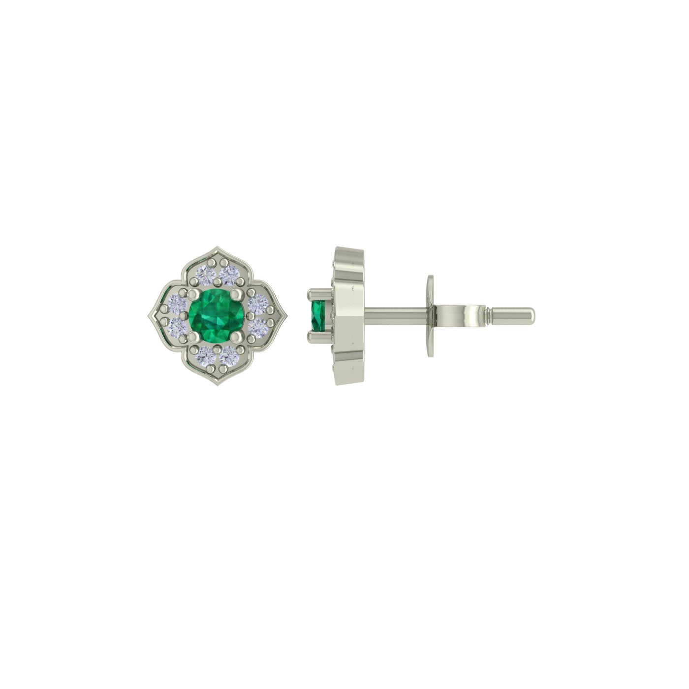 14 KT Charm Sparkle Emerald and  Diamond Studs