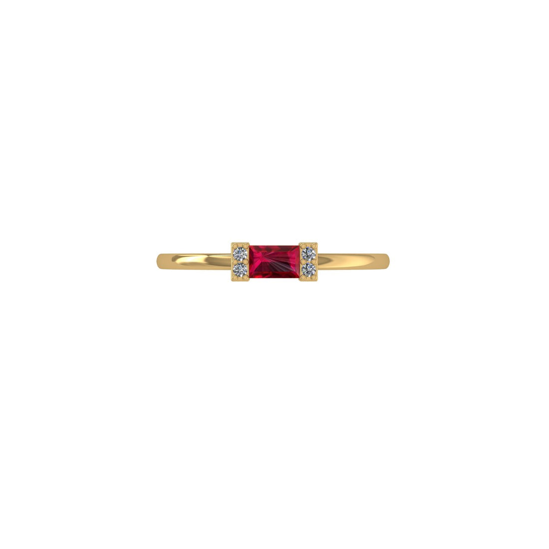 14 KT Gold Sleek Baguette Sparkler Ruby And Diamond Ring