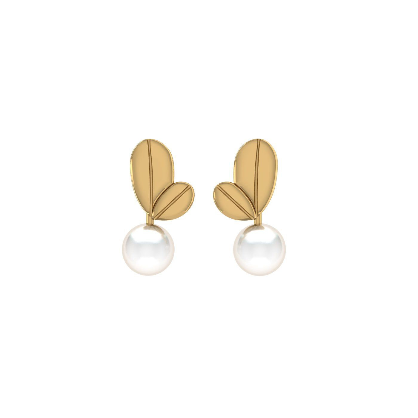 Golden Leaf Pearl Stud Earrings