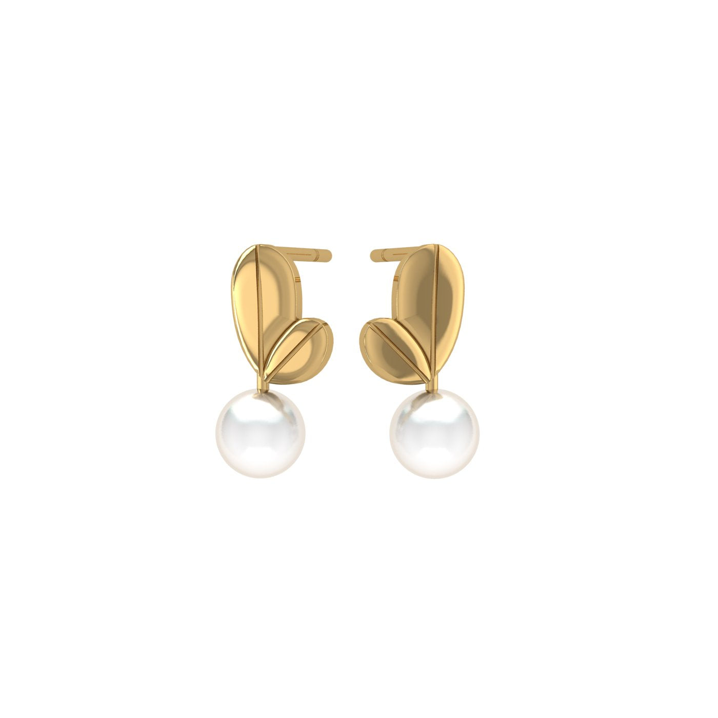 Golden Leaf Pearl Stud Earrings