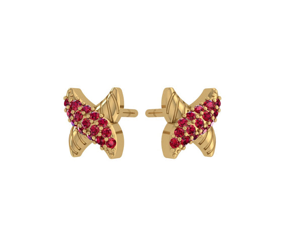 Curvy Cross Ruby Earring