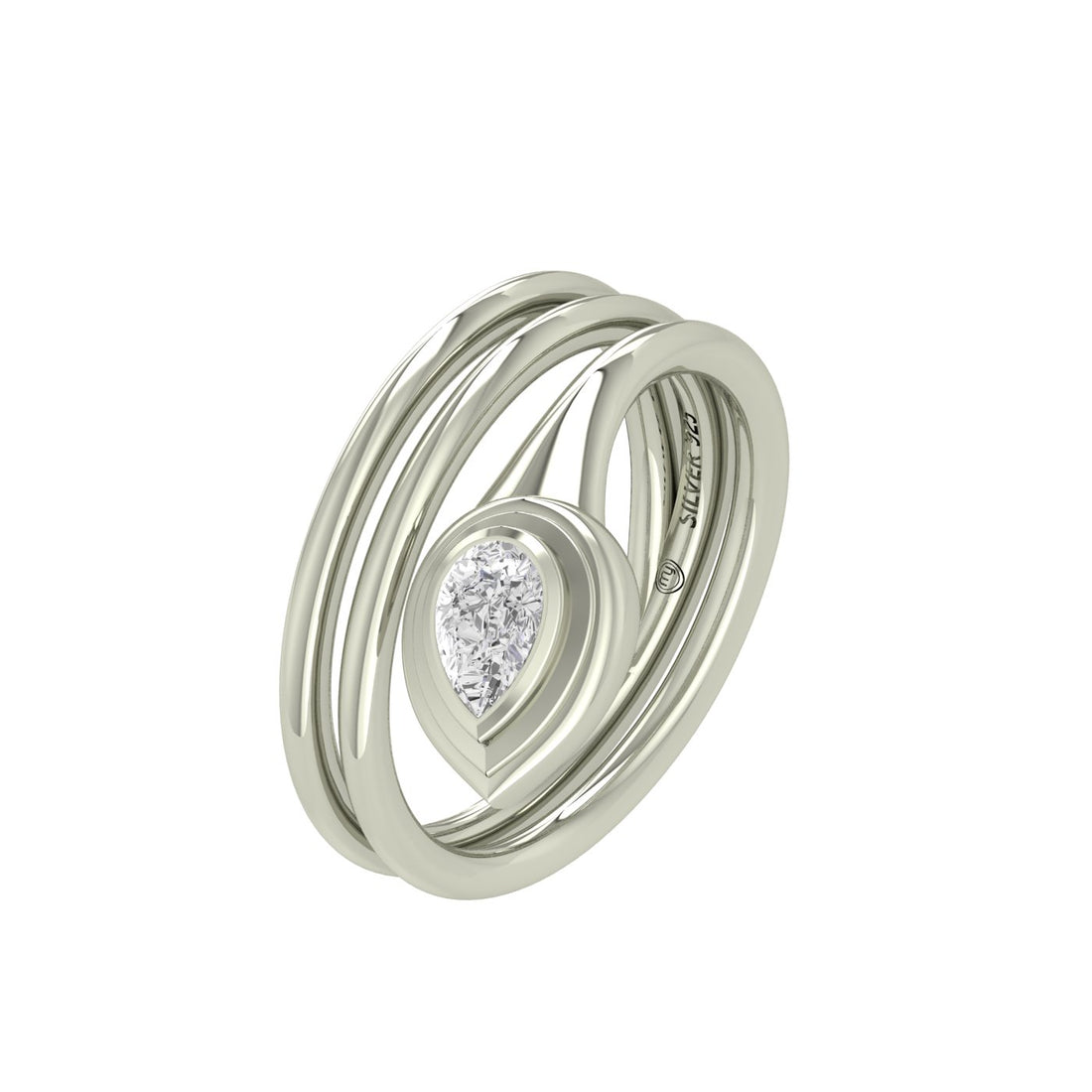 Spiral Pear Symphony Silver Zircon Ring