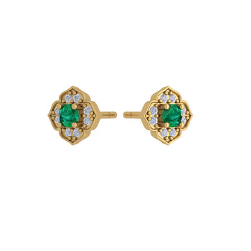 Charm Sparkle Emerald and  Diamond 14 KT Gold Earrings