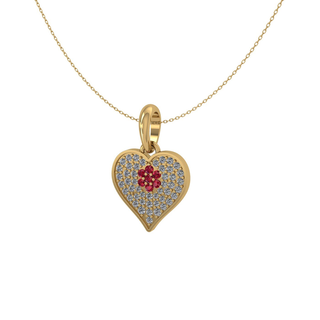 Scarlet Blossom Heart Silver Pendant