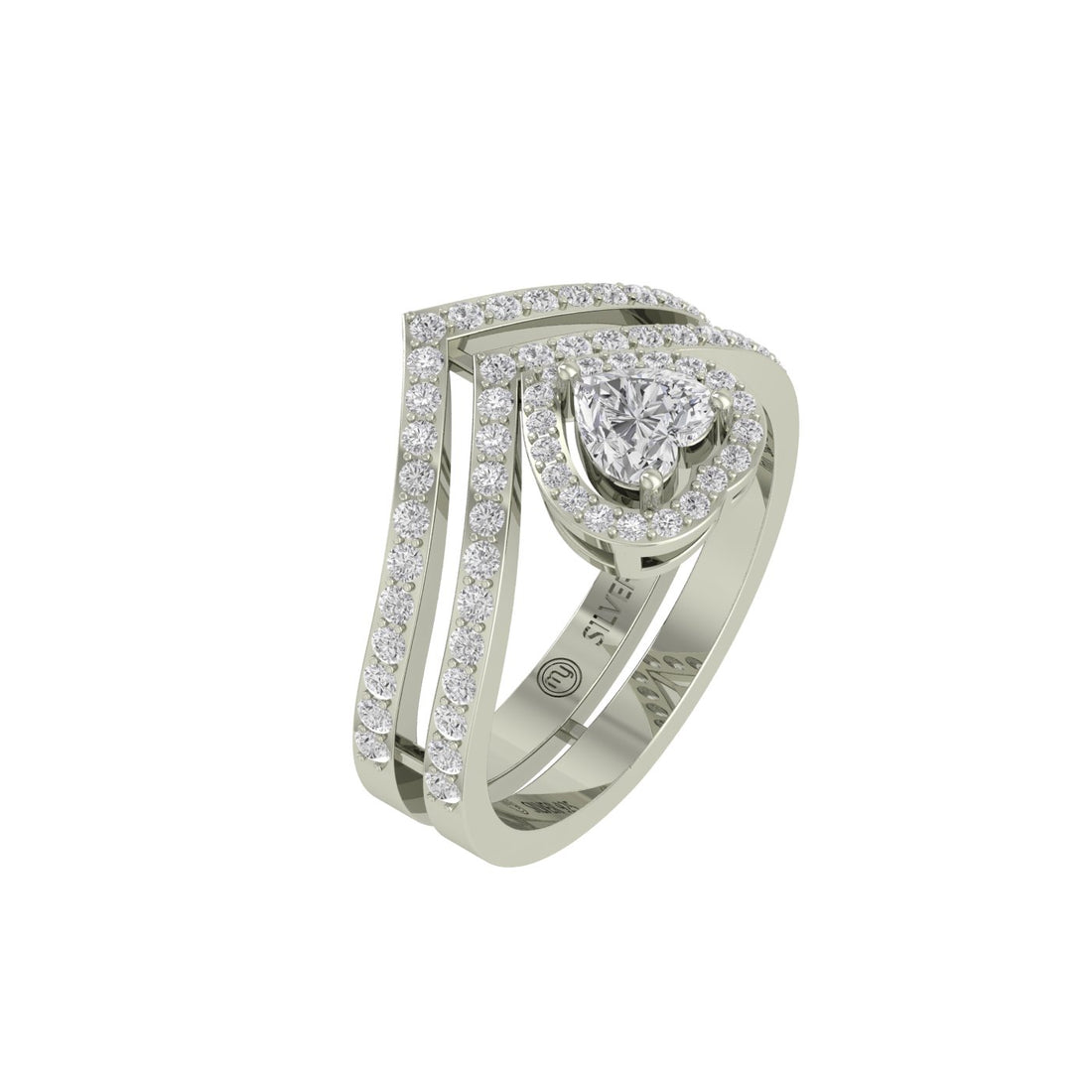 Sparkling Heart Silver Zircon Ring