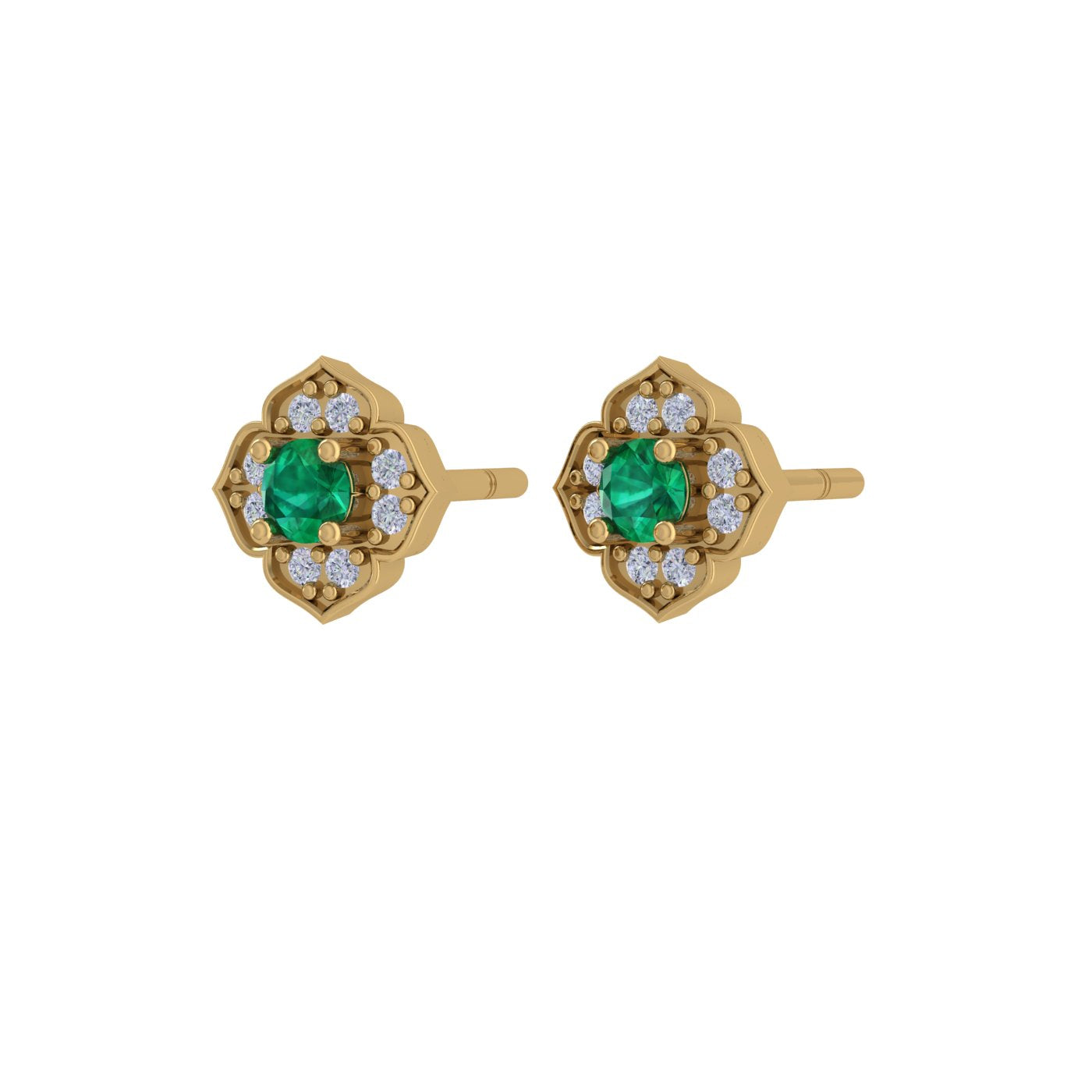 14 KT Charm Sparkle Emerald and  Diamond Studs