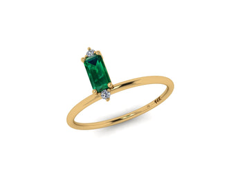 Minimal Baguette Emerald And Diamond 14 KT Gold Ring