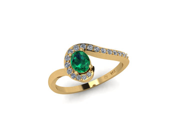 Solitarie With Diamond Bypass 14 KT Gold Ring