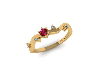 Wave Round Ruby and Diamond 14 KT Gold Ring