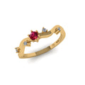 14 KT Gold Wave Round Ruby and Diamond  Ring