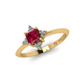 14 KT Gold Four-Stone Square Ruby And Diamond Ring