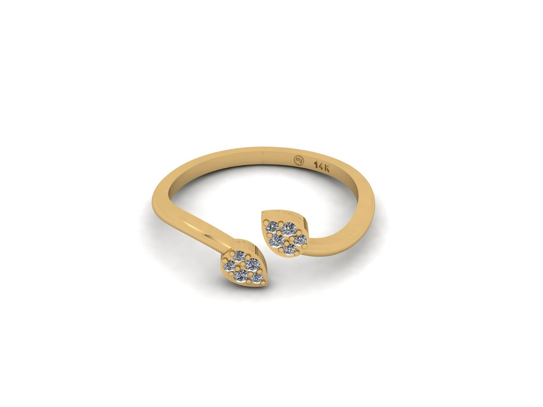 Enchanted  Leaf Minimal Diamond 14 KT Gold Ring