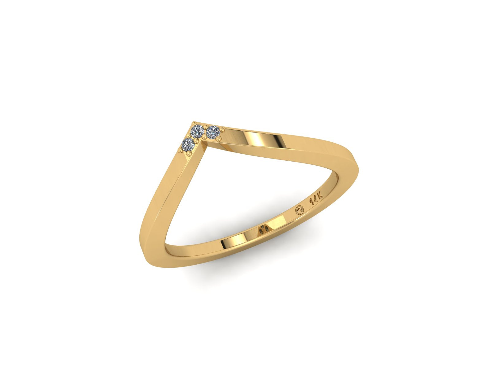 Chevron Triad Minimal Diamond 14 KT Gold Ring