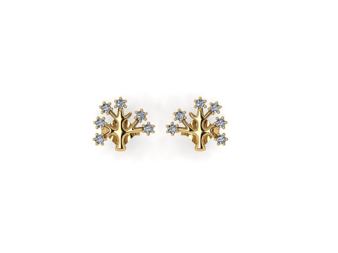 Tree Diamond 14 KT Gold Earrings