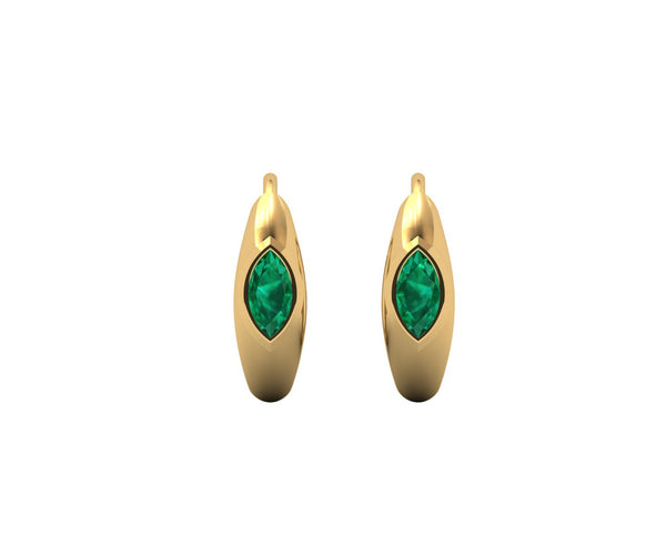 14 KT Gold Marquise Majesty Hoops Emerald Earrings