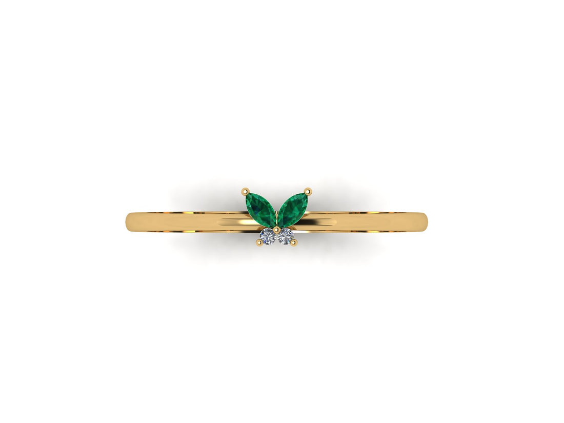 Emerald and Diamond Winged 14 KT Gold Ring