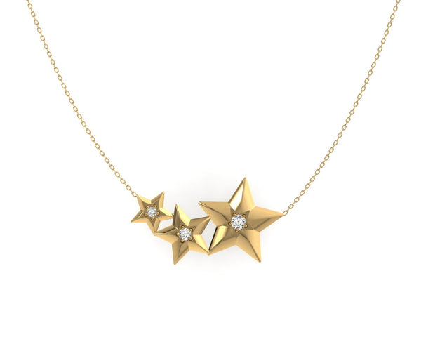 Three-Star Diamond Silver Necklace