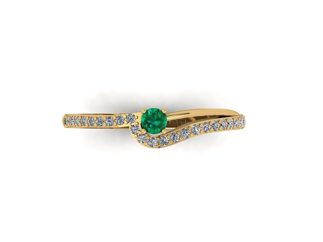 Diamond And Emerald Solitaire 14 KT Gold Ring