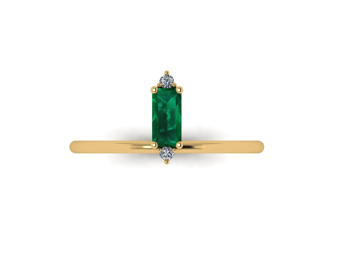 Minimal Baguette Emerald And Diamond 14 KT Gold Ring