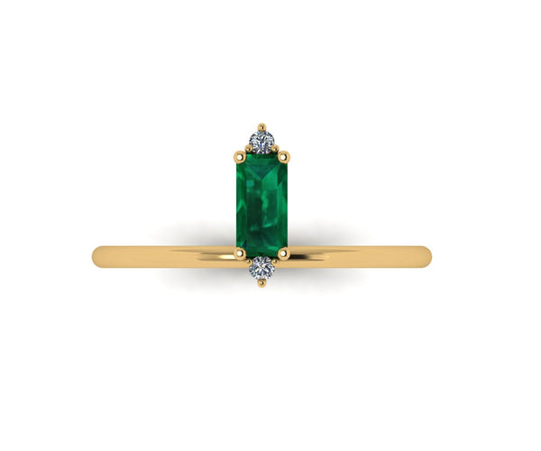 14 KT Gold Minimal Baguette Emerald And Diamond Ring