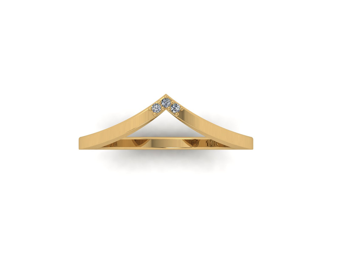 Chevron Triad Minimal Diamond 14 KT Gold Ring