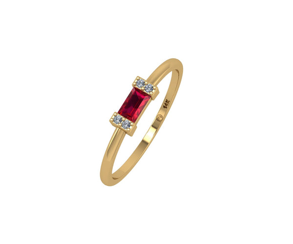 14 KT Gold Sleek Baguette Sparkler Ruby And Diamond Ring