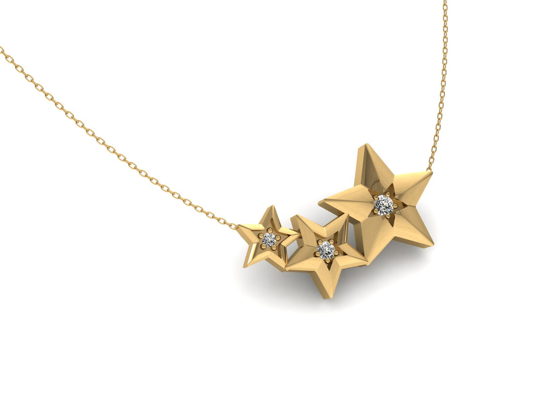 Three-Star Diamond Silver Necklace