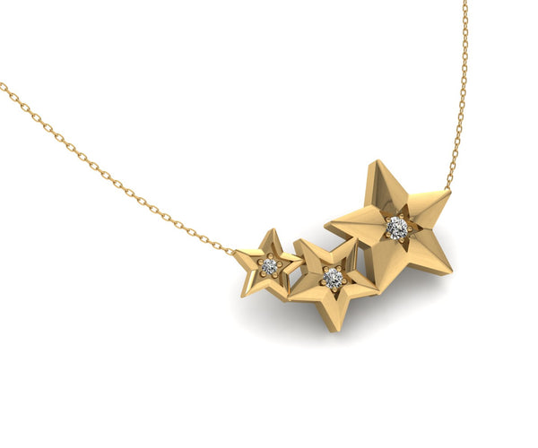 Three-Star Diamond Silver Necklace