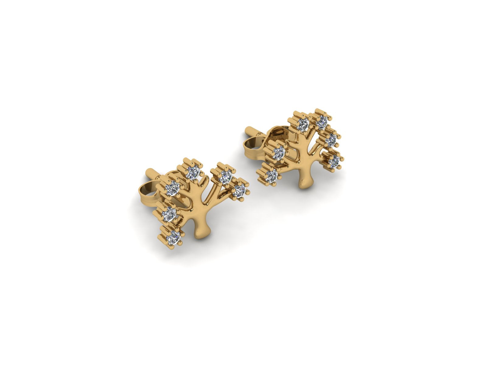 Tree Diamond 14 KT Gold Earrings