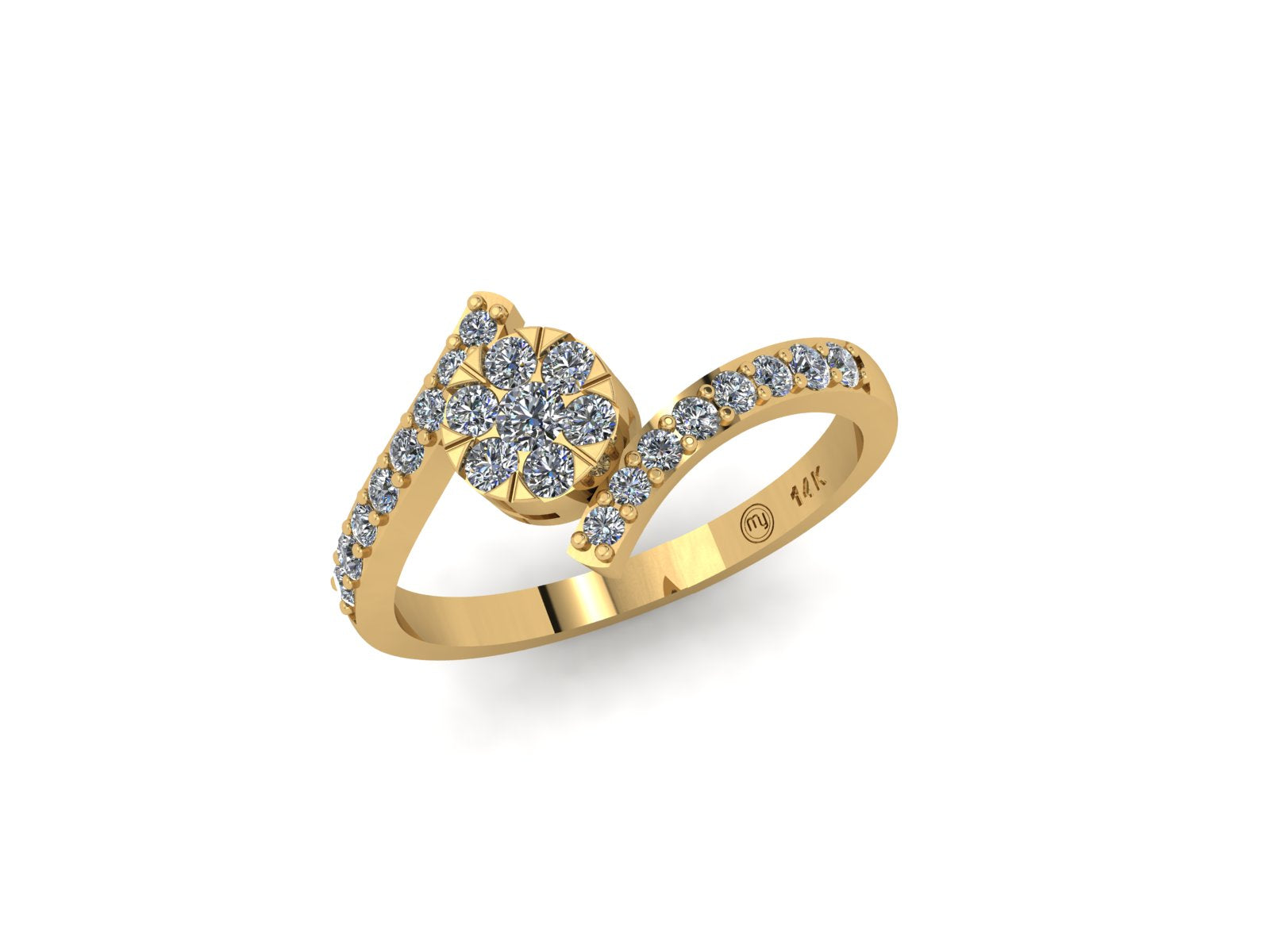 Bypass Floral Diamond 14 KT Gold Ring