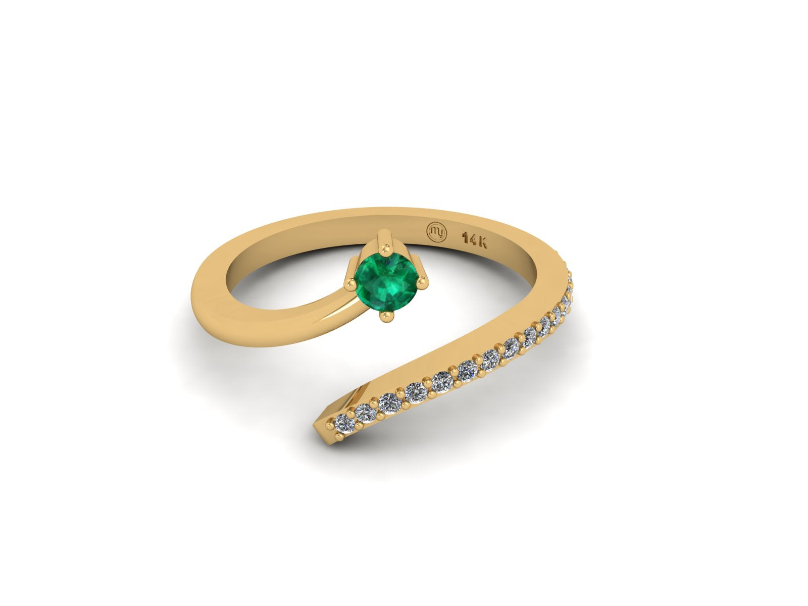 14 KT Gold Radiant Flow Adjustable Emerald And Diamond Ring