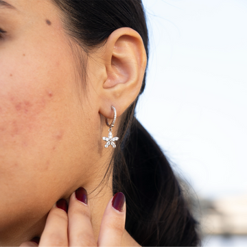 Floral Blossom Drop Silver Zircon Earring