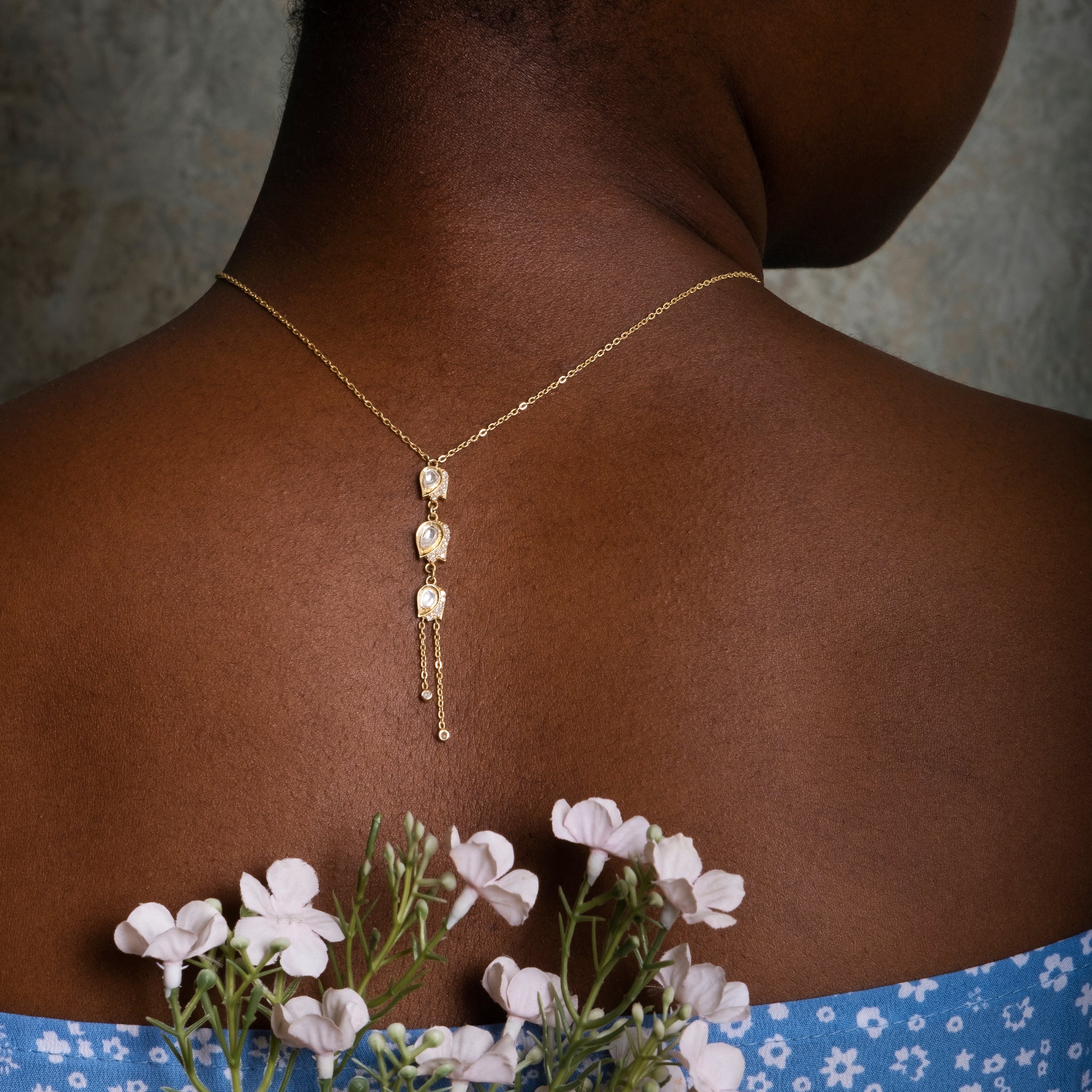 Polki Petals Silver Necklace