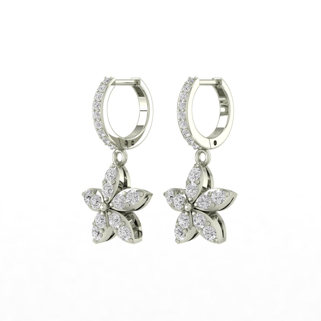 Floral Blossom Drop Silver Zircon Earring