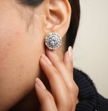 Perla Halo Silver Zircon Earring