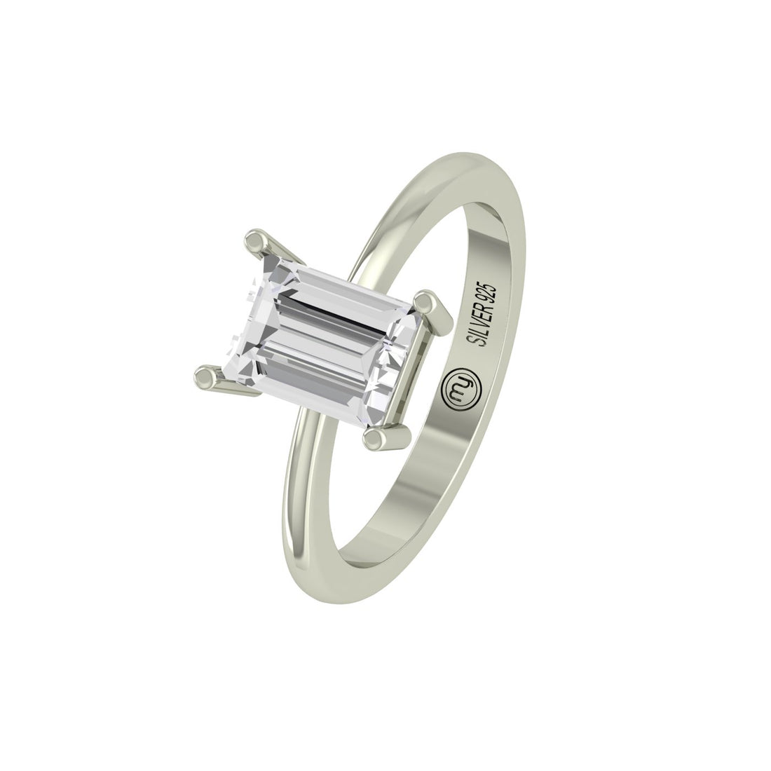 Baguette Solitaire Silver Zircon Ring