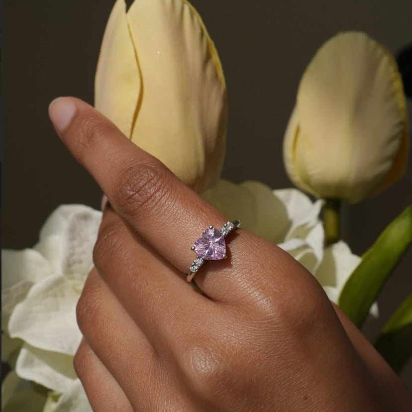 Pink Solitaire Love Silver Zircon Ring