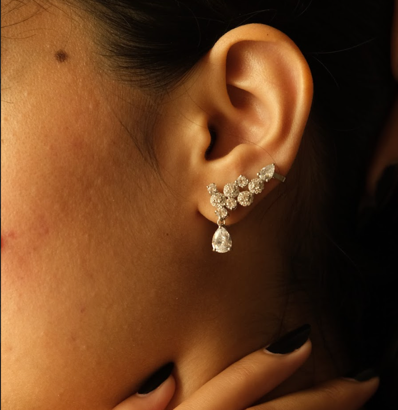 Echo Drop Ear Cuffs Silver Zircon Earring