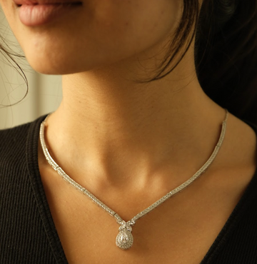 Drop of Glam Zircon Silver Necklace